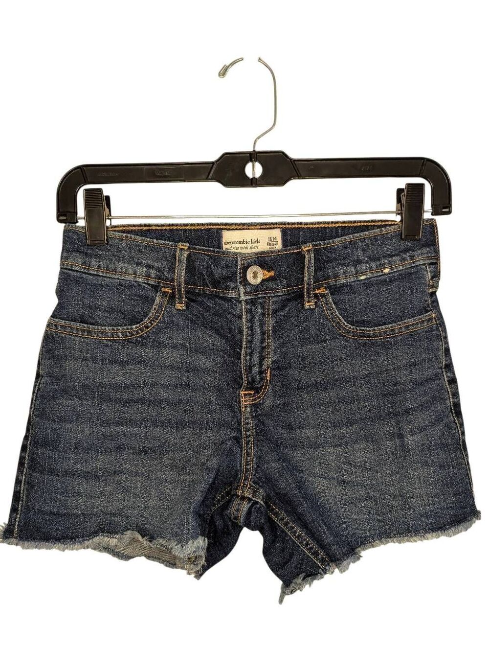 Abercrombie Kids Girls Bottoms, Frayed Dark Wash Mid Rise Midi Shorts, Sz 13/14